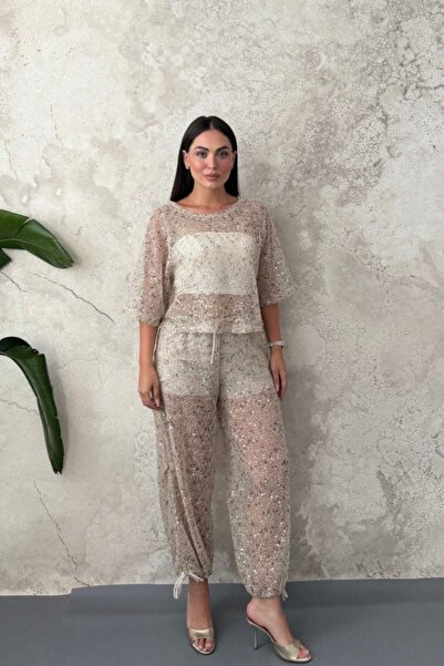 LUMU Beige Sequin Suit