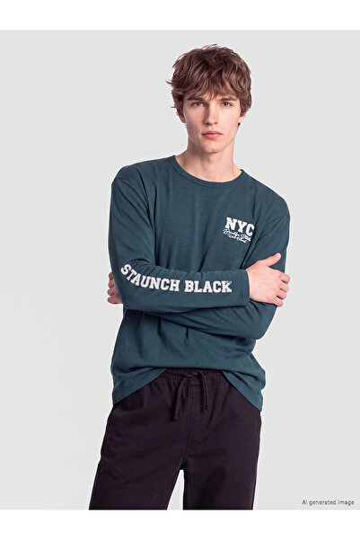 LC Waikiki Xside Green Crew Neck Nyc Printed Sweatshirt