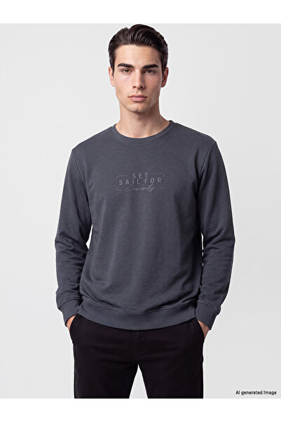 LC Waikiki Lcwaikiki classic anthracite bicycle collar Printed men's sweatshirt