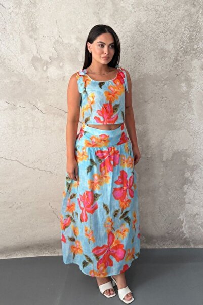 Elbee Fashion Woman Blue blouse and skirt set