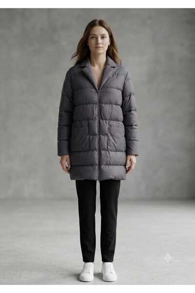Generic Brand Woman's gray hooded long coat