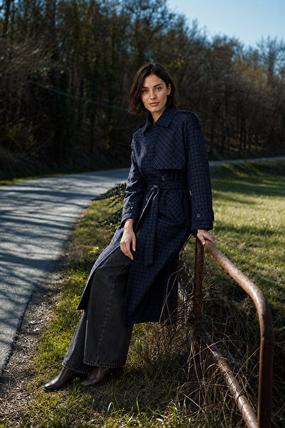 Ortaya Çık Plaid Patterned Premium Trench Coat