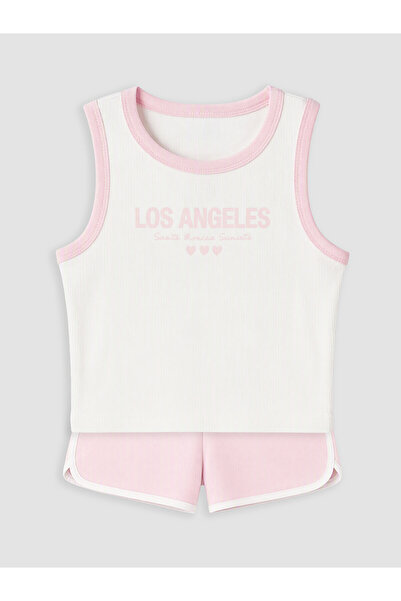 LC Waikiki Lcw Kids Ecru Los Angeles Printed Girls' Pajama Set