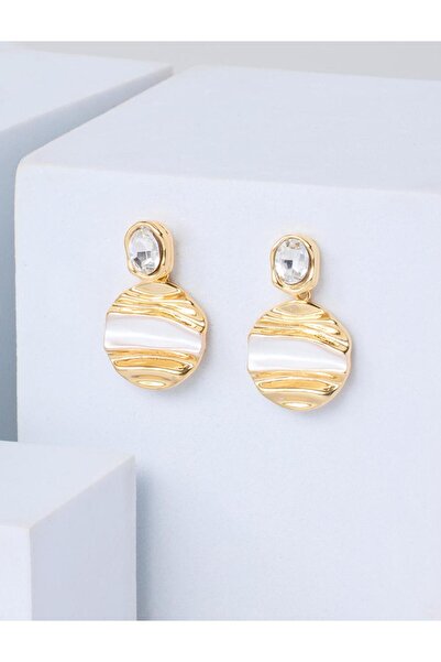 Jimmy Key Gold Color Enamel Detailed Textured Dangle Earrings