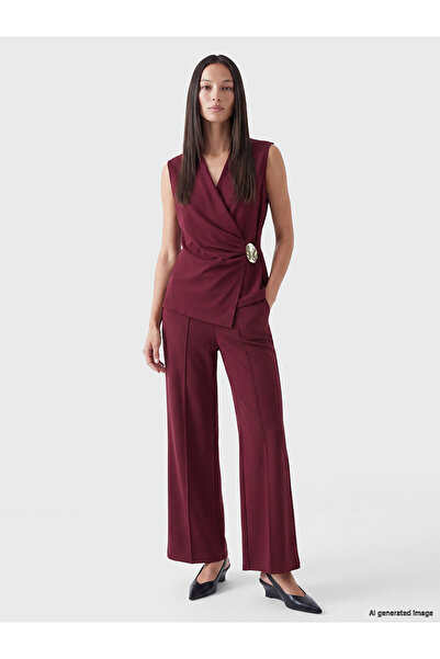 LC Waikiki Lcw Everyday Burgundy Regular Fit Wide Leg Women's Trousers