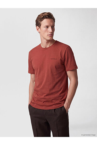 LC Waikiki Southblue Brown Crew Neck Embroidered Men's T-Shirt