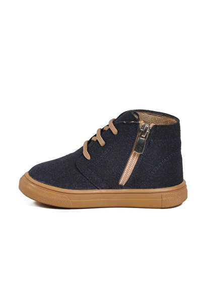 AYK'S Navy Blue Suede Lace-Up Zippered Baby Ankle Boots 823106 B