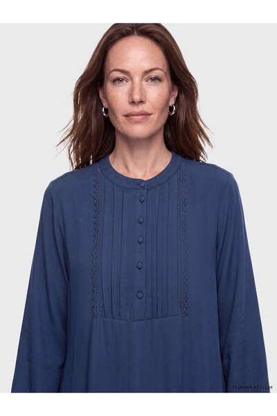 LC Waikiki Lcw Grace Indigo Crew Neck Embroidered A-Line Dress