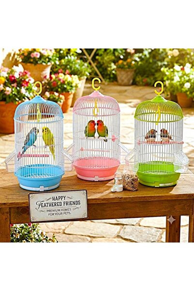 Golden cat Round Bird Cage for Small Birds Pink and White 50 cm Hanging Cage with Adjustable Perches Detachable Feeders and Removable Tray