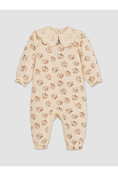 LC Waikiki Lcw Baby Brown Baby Collar Floral Baby Girl Jumpsuit