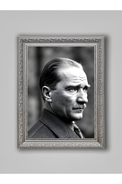 WoodyArts Ataturk's View Gray Antique Framed Decorative Living Room Wall Pain...
