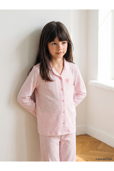 LC Waikiki Lcw Kids Pink Shirt Collar Girls' Pajama Set