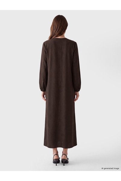 LC Waikiki Lcw Grace Brown Crew Neck Patterned A-Line Dress
