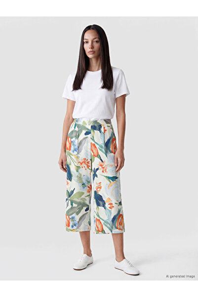 LC Waikiki Lcw Everyday Mixed Elastic Waist Patterned Women's Capri