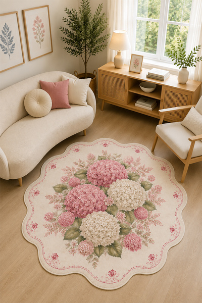 PINKIE HOME Dijital Baskı Yıkanabilir Kaymaz Leke Tutmaz Asimetrik Yolluk Çiç...
