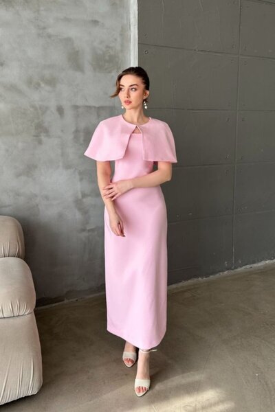 Elbee Fashion Woman Pink cape strapless dress