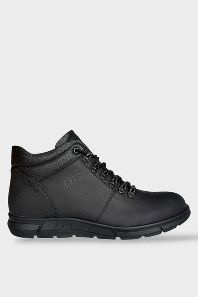 Jagulep Men's Non-Slip Rubber Sole Zippered Genuine Leather Boots Black