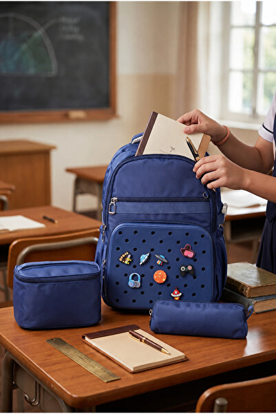 kruxon Decorated 3-Piece School Bag Set – with Thermal Lunch Bag and Pen Holder