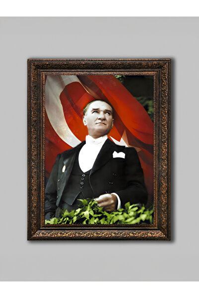 WoodyArts Ataturk Turkish Flag Bronze Antique Framed Decorative Living Room W...