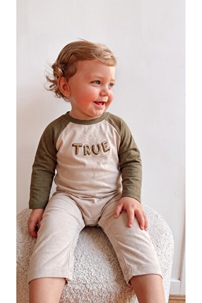Cigit Reglan Sleeve Long Sleeve Jumpsuit 0-3 Years Ecru Olive