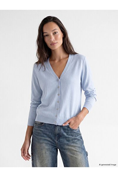 LC Waikiki Lcw Everyday Blue V-Neck Women's Knitwear Cardigan