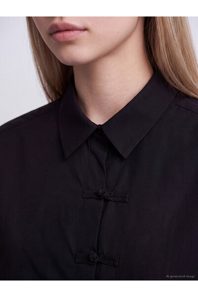 LC Waikiki Lcw Vision Black Ornate Buttoned Poplin Women's Shirt