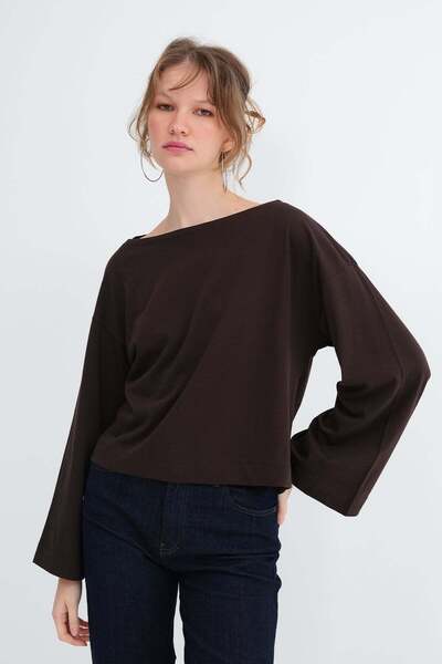 Addax Tricou de bază cu mânecă lungă și decolteu barcă B06046