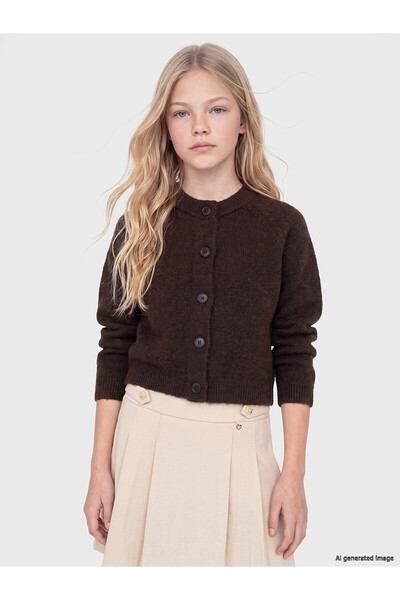 LC Waikiki Lcw Kids Brown Knitwear Plain Girls' Cardigan with Nevavm Difference