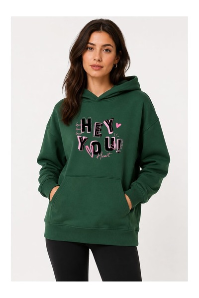 DAXİS Sportwear Company Hey You Printed Hooded Sweatshirt
