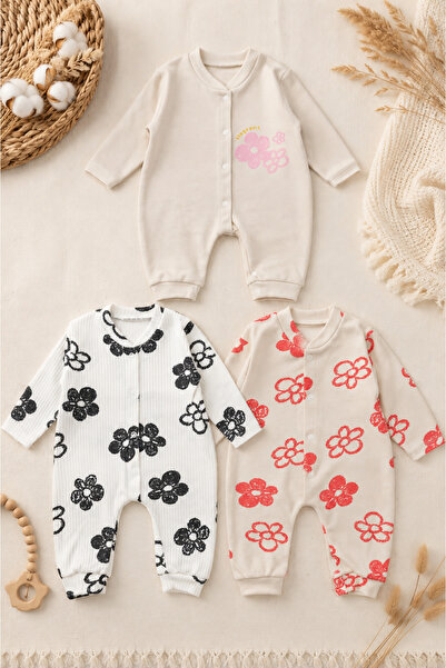 Beniizle Floral Patterned 3-Piece Baby Girl Jumpsuit