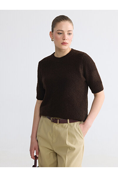 LC Waikiki Lcw Comfort Brown Knitwear Plain Sweater with Nevavm Difference