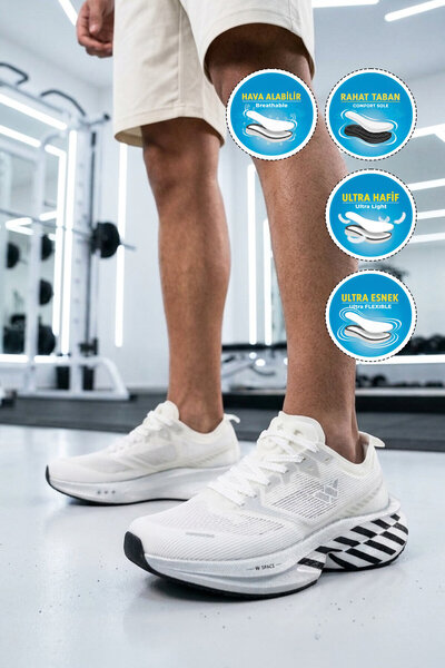 WALKWAY White-Silver Mesh Lightweight Memory Comfortable Sole Men's Running, ...