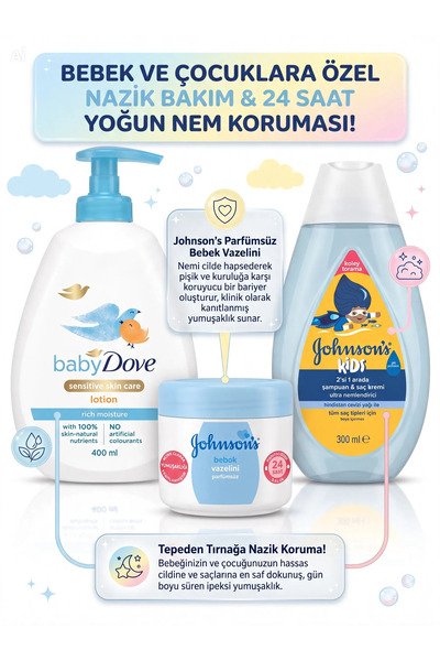 Oxylust Bebek & Çocuk Bakım Seti - Baby Dove Hassas Cilt Losyonu (400 ml) + J...