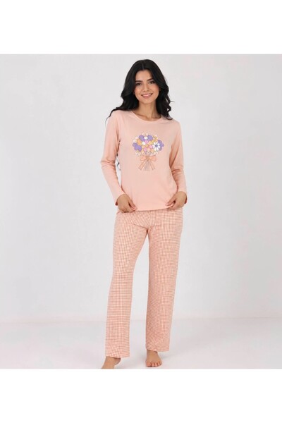 JUMALLİ Women's Patterned Modal Long Sleeve Winter Pajama Set