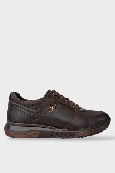 Jagulep Men's Leather Look Lace-Up Casual Shoes Brown