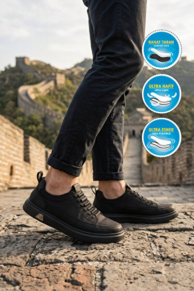 Guja Black Linen Lace-Up Lightweight Flexible Comfortable Sole Men's Casual S...