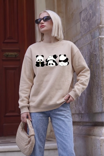 uyguntarz Unisex Naughty Pandas Printed Crew Neck Sweatshirt