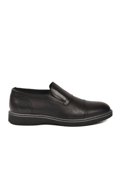 AYAKMOD Black Genuine Leather Side Elastic Men's Casual Shoes Loafer 1928