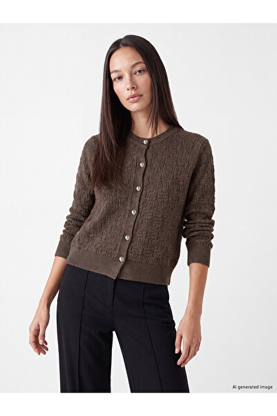 LC Waikiki Lcw Everyday Brown Crew Neck Women's Knitwear Cardigan