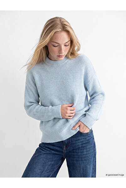 LC Waikiki Xside Blue Crew Neck Oversize Women's Knitwear Sweater