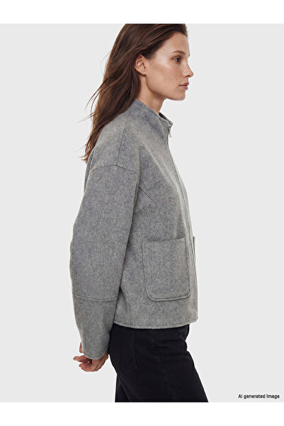 LC Waikiki Lcw Modest White Stand Collar Women's Cashmere Coat
