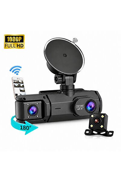Ykm Автомобилна тройна камера S2, FULL HD, 1080P, DVR, WiFi управление, Нощно...