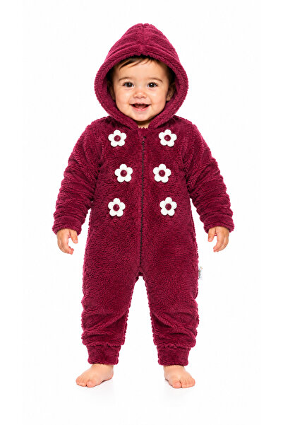 Chicsy Baby Tatlı Kız Bebek Çiçekli Welsoft Tulum 3D Papatya Detaylı Kapüşonl...