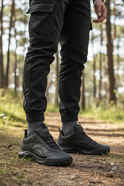 WALKWAY Black-Black Lace-Up Non-Slip Sole Men's Outdoor Hiking and Sports Sho...