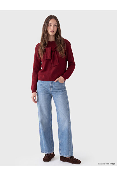 LC Waikiki Lcw Modest Red Tie-Dye Detailed Crew Neck Women's Knitwear Sweater