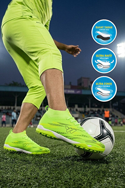 WALKWAY Green Sock Lace-Up Men's Football Shoes Halı Saha Strike m