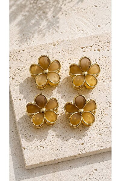 PELKAN ATELİER Gold Flower Clasp Set |   5-Leaf Flower Hair Clip |   Colorful...
