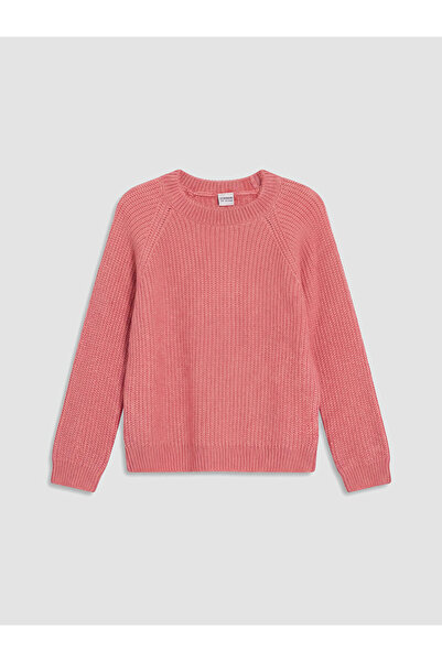 LC Waikiki Nevavm Pink Oval Collar Girls' Knitwear Sweater with Difference in...