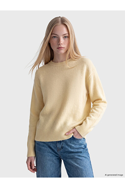 LC Waikiki Xside Yellow Crew Neck Oversize Women's Knitwear Sweater