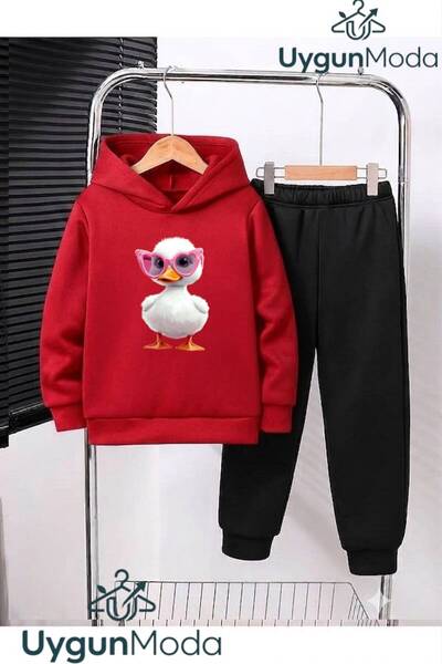 UygunModa Glasses-Wearing Duck Printed Hooded Thick Cotton Inside Lined Sweat...
